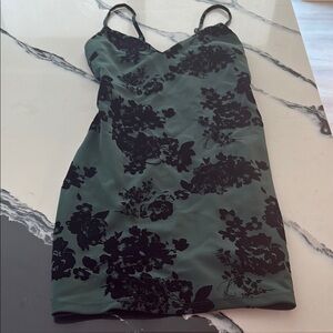 Green and Black Floral Slip Dress
